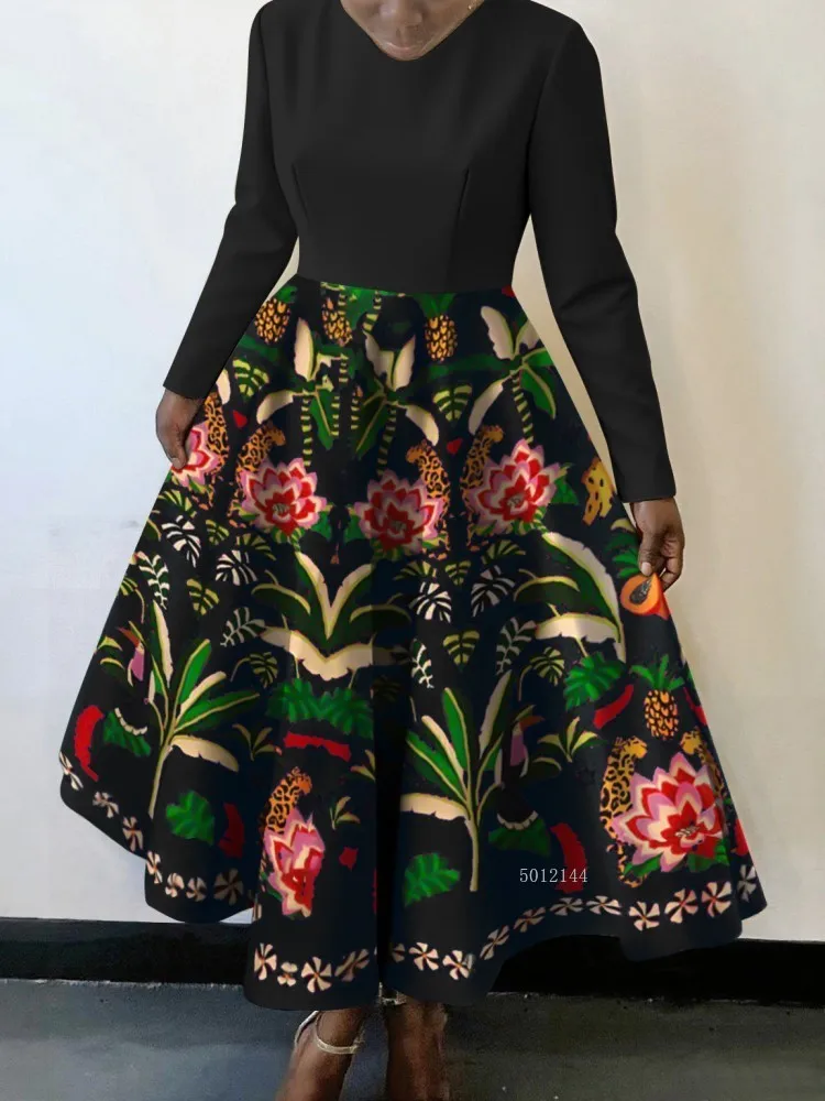 Autunno Inverno Africa Abbigliamento Abito a maniche lunghe Abiti africani per le donne Abito da sera sottile da donna da ufficio con o-collo sexy