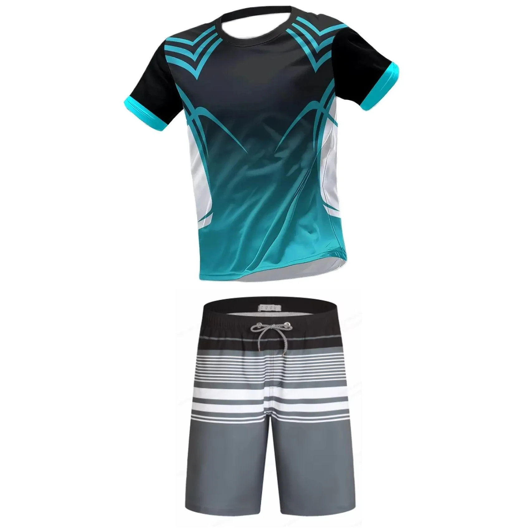 

2025 Summer New Quick drying Men's Set Fashion Sportswear Casual Breathable Short Sleeve 3D Printed Sports T-shirt+Shorts Basket