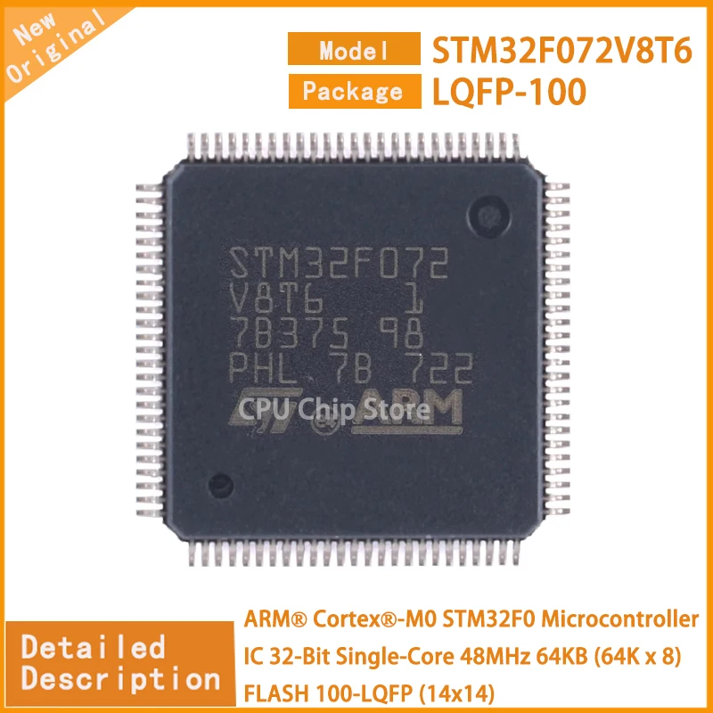 

1~5Pcs New Original STM32F072V8T6 STM32F072 Microcontroller IC 32-Bit Single-Core 48MHz 64KB (64K x 8) FLASH 100-LQFP (14x14)