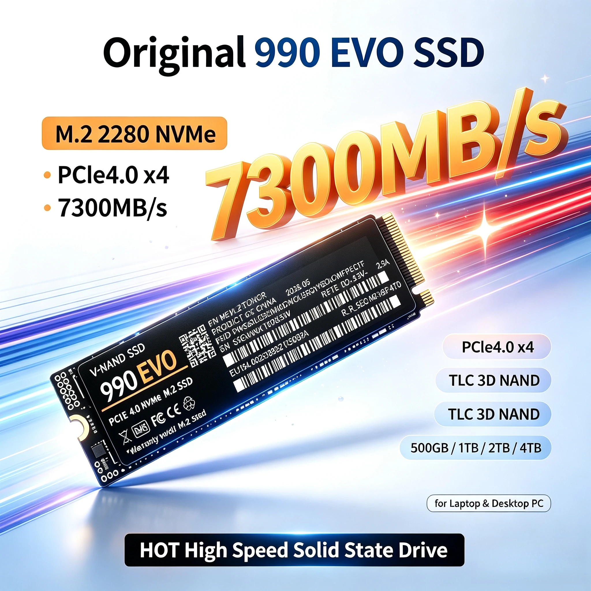 Original 990 EVO SSD M.2 2280 NVMe PCIe4.0 x4 500GB-4TB, 7300MB/s TLC 3D NAND Drive for PS5 Gaming Laptops and Desktop Computers