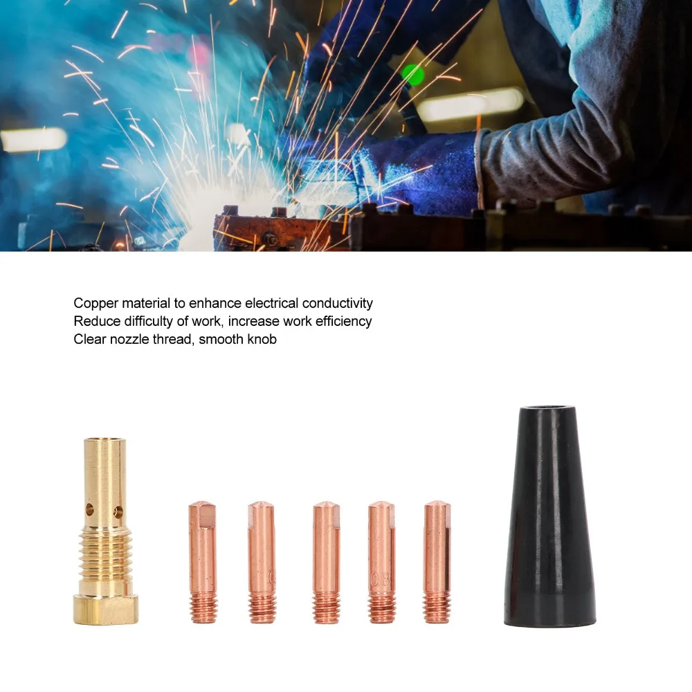 7pcs 7 Piece Set MIG Welding Kit Copper Tip Brass Gasless Welding Kit Gasless Nozzle Conductive Tip MIG Gun Nozzle Kit