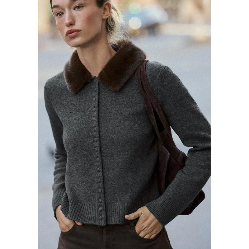 Lazin sle destacável gola de pele artificial malha jaet feminino faion inverno nova chegada commute sle fibra de poliéster