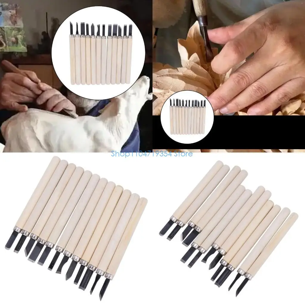 0XLD 12pc Professional Carving Hand Knife Tool Set Woodworkers Gouges