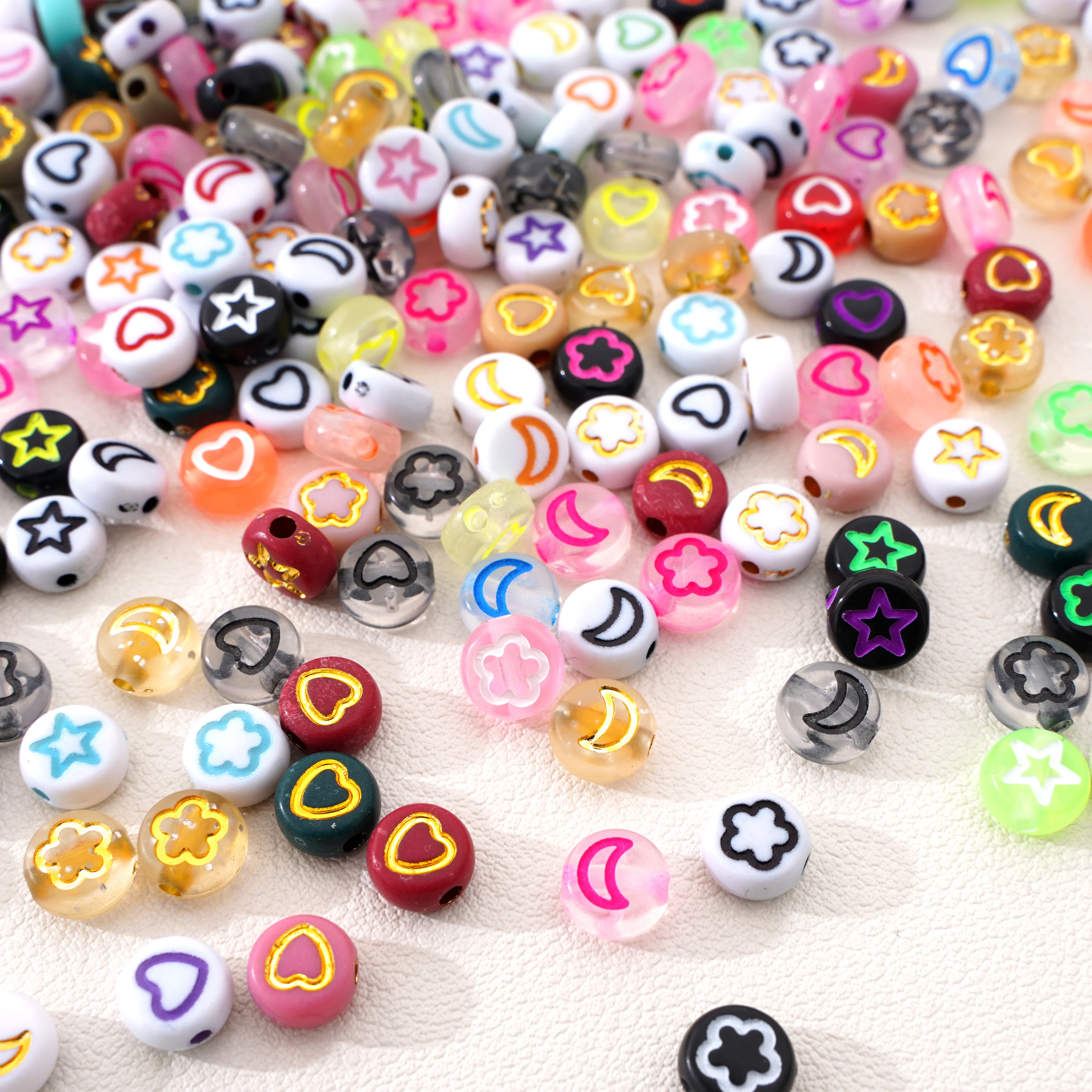 

50-100Pcs 7x4mm Mixed Color Star Moon Flat Round Acrylic Loose Spacer Beads For Jewelry Making DIY Earrings Bracelet Accessories