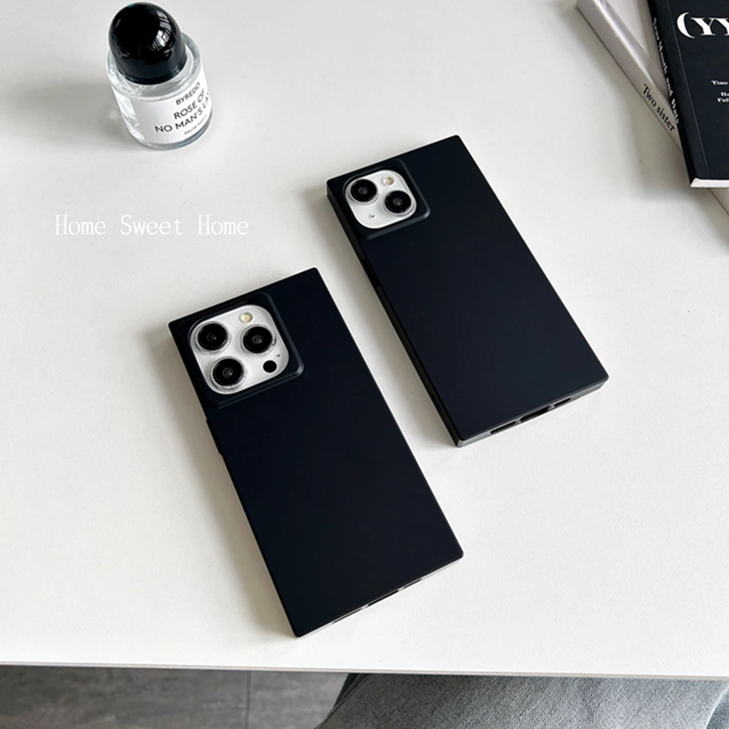 Simplicity Solid Color Black Matte Rectangle Phone Case Cover Case For iPhone 16 15 14 13 12 Pro Max