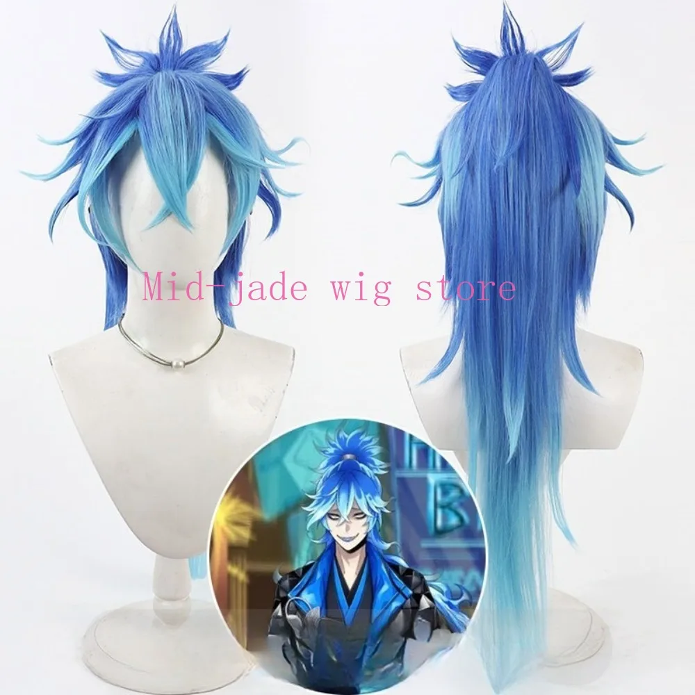 Anime Cosplay Wig Detachable Ponytail Blue Hair Style Realistic Scalp Synthetic Wig Character Hairpiece