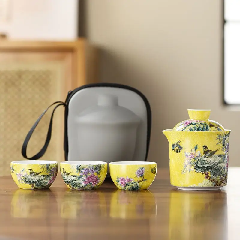 Portable travel outdoor tea set for camping, enamel-colored express cup, ceramic, simple household tea set