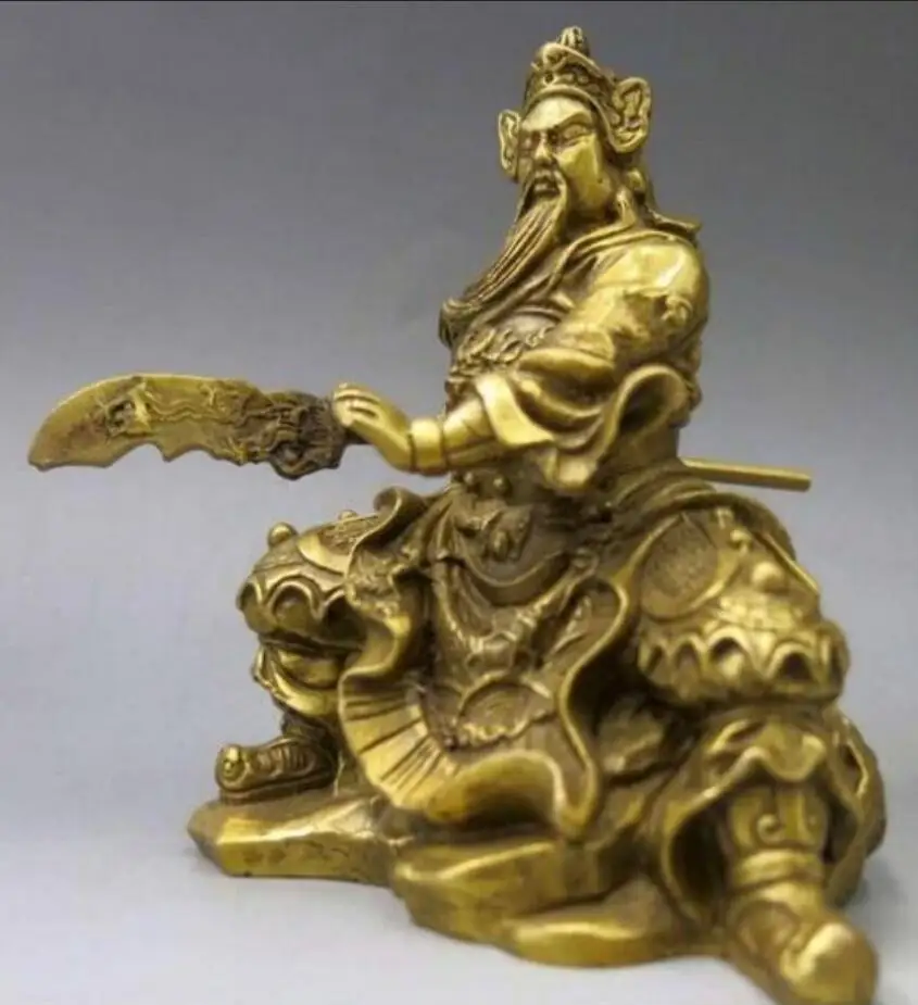 Copper Statue   5inchChinese Pure Brass Copper Dragon Guan Gong Guan Yu warrior figurine statue