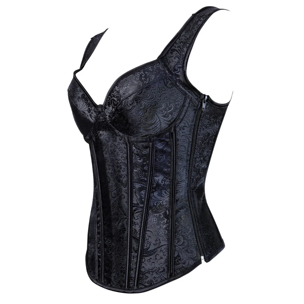 Gothic Jacquard Straps Overbust Corset Sexy Waist Cincher Bustier Shapewear Zipper Side Lingerie Plus Size S-6XL