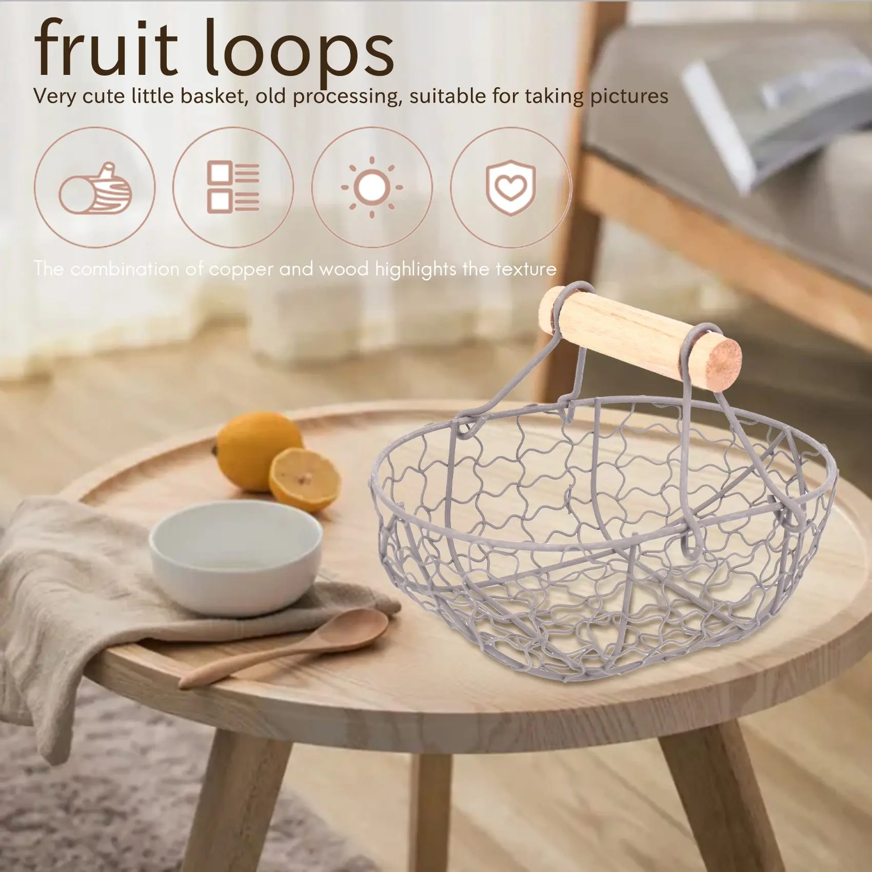 Mir rétro en métal avec manche en bois, panier de rangement portable, multifonction, légumes, fruits, œufs, épicerie, pratique, EvaluBlack