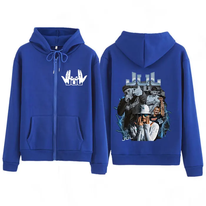 Rapper francese Jul Tour 2025 Nuovo album Felpa con cappuccio con cerniera moda fronte-retro Felpa con cappuccio Hip Hop Giacca da uomo donna Felpa con cappuccio casual oversize
