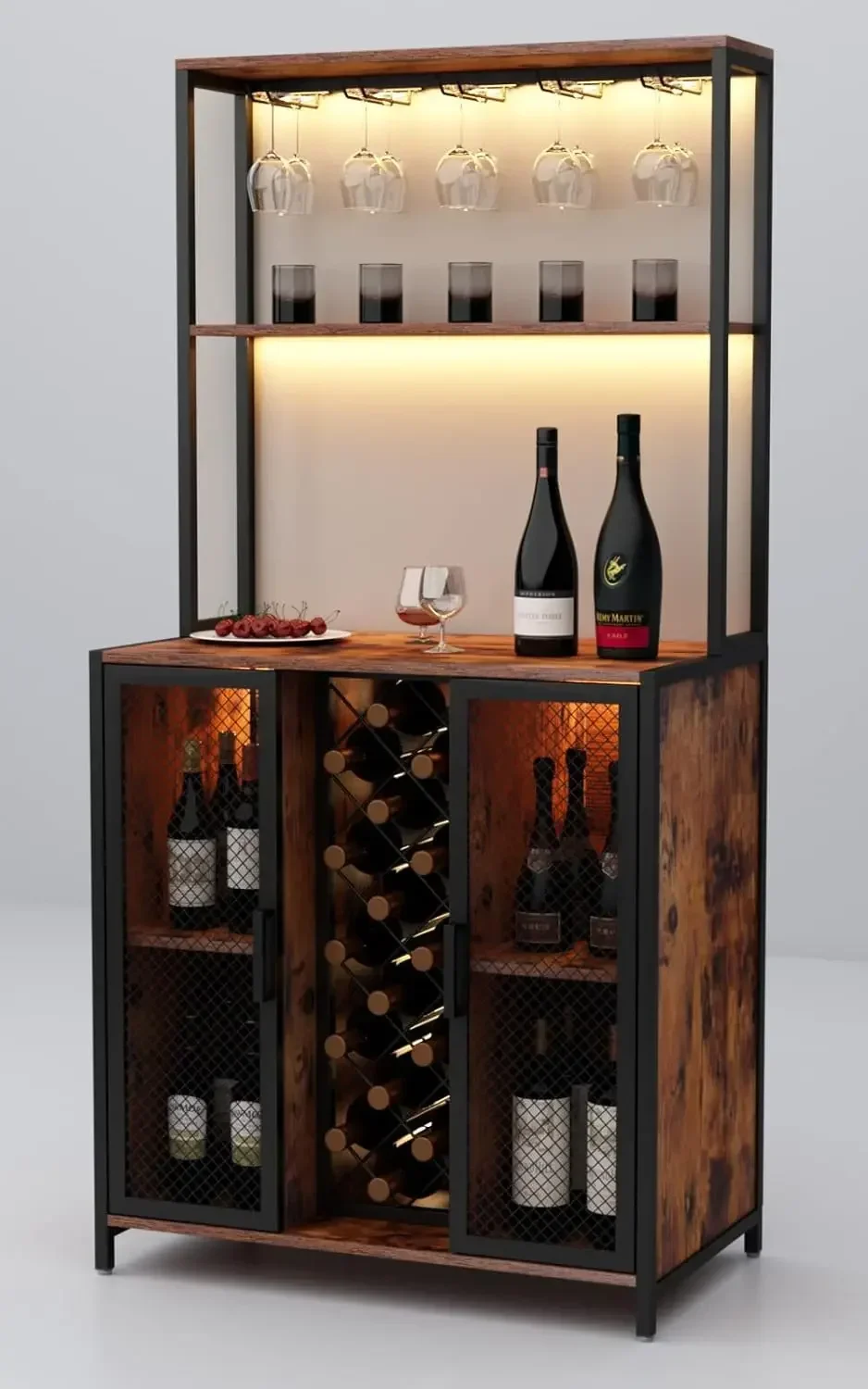 

Wine Bar Cabinet with LED Lights, 5-Tier Industrial Coffee Bar, Buffet Sideboard with Adjustable Shelves, Kitchen Bar Table