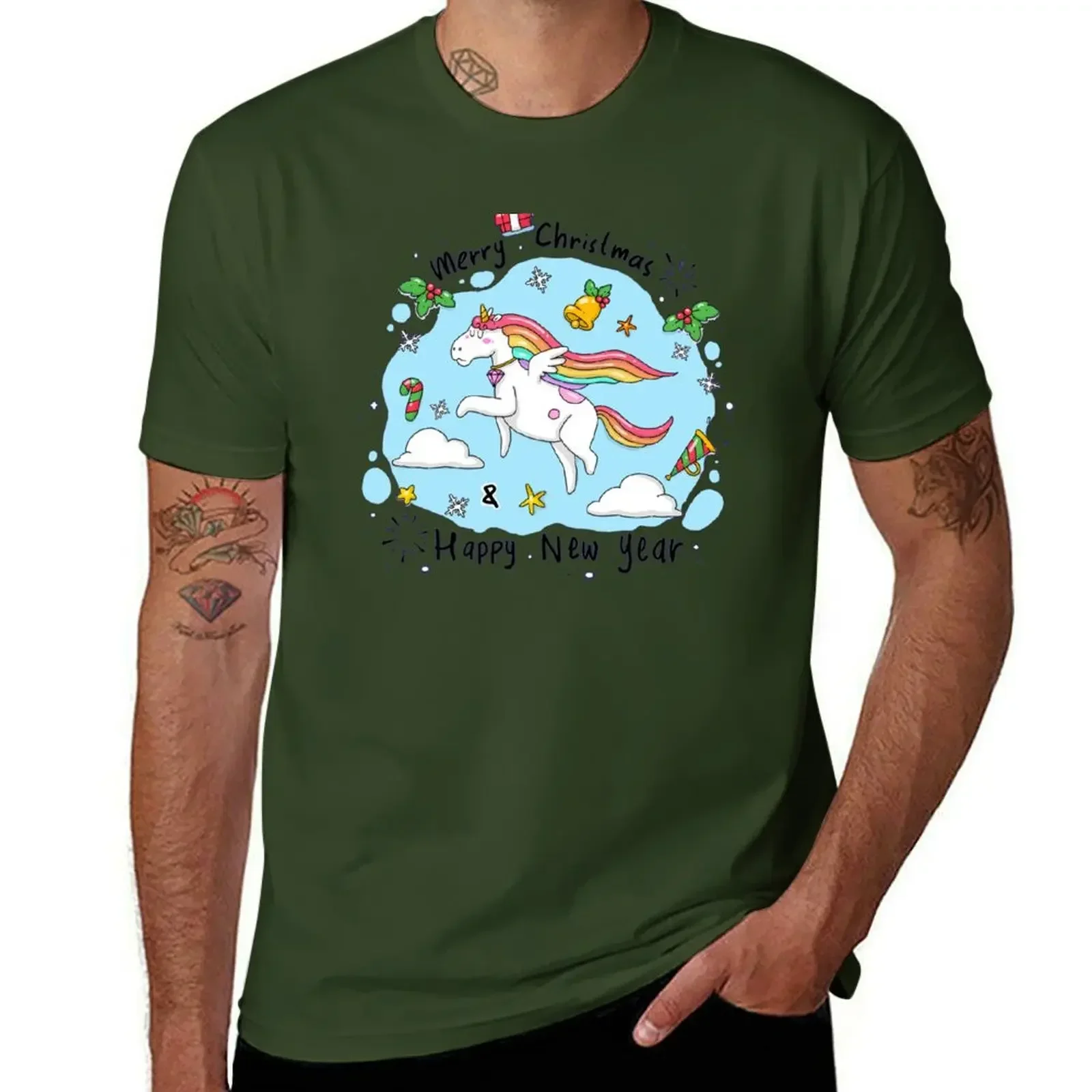 Unicorns for Children Cute Colorful Rainbow Christmas Fairy Tale Myth T-Shirt boys animal print Men's t-shirt 2024 heavyweight image 5