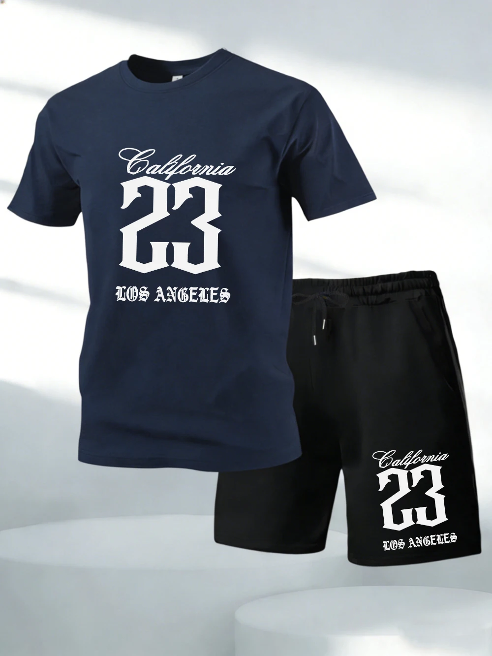 

Two Pieces Set California Number 23 Jersey Print Cotton T-Shirts Pants Mens Oversize Soft O-Neck Tops High Waisted Pocket Shorts