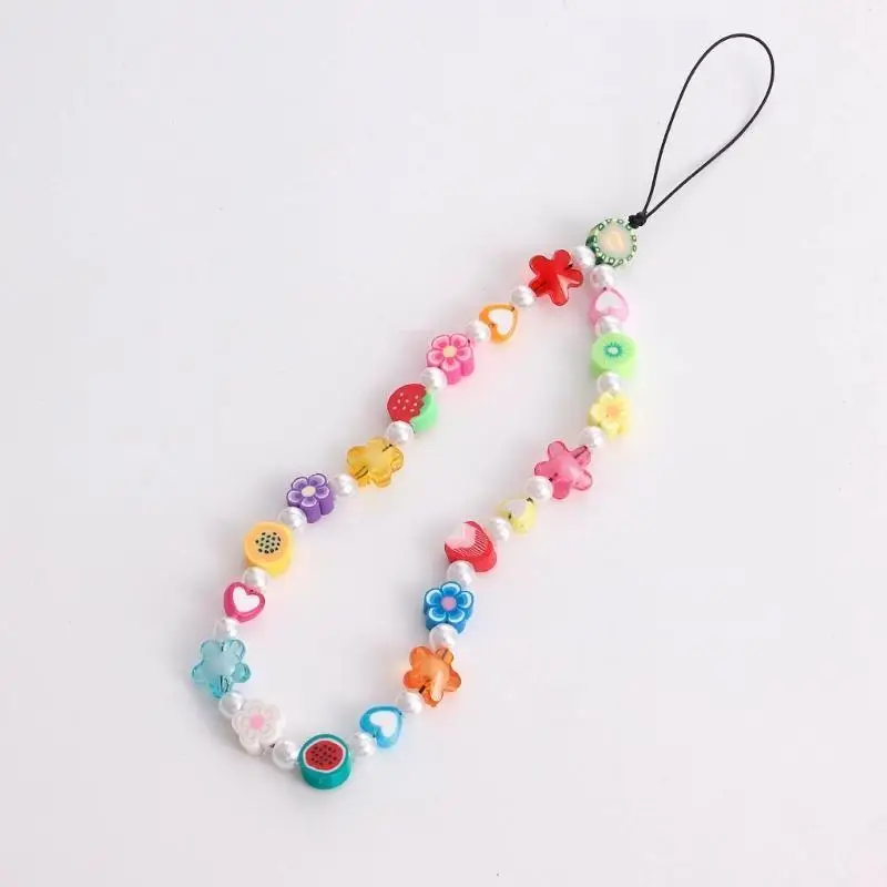 A52E Regenbogen-Perlen-Telefonanhänger, modischer Schlüsselanhänger, Regenbogen-Perlen-Telefon-Lanyard – Detail 3