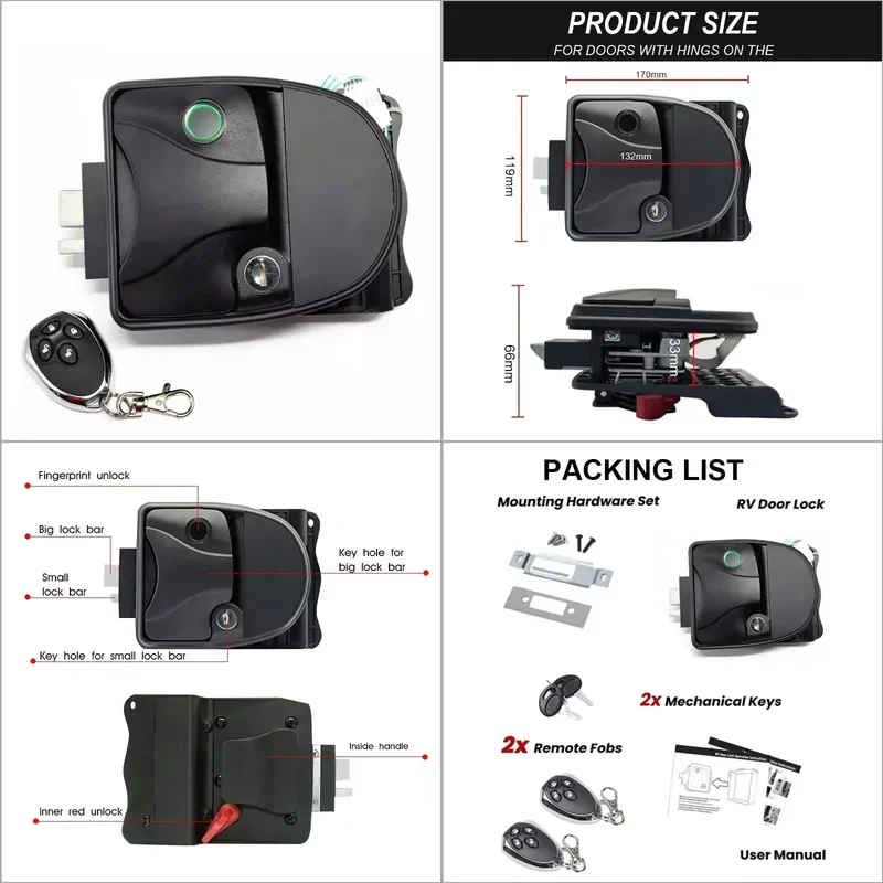 2026 New RV Door Lock with Fingerprint Unlock and Key Access