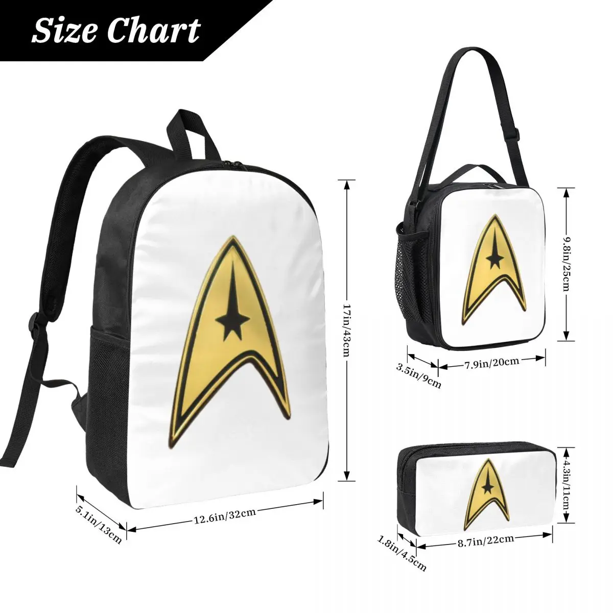 Star Treks Science Fiction TV Series Backpack BookBag School Bag Computer Shoulder Bags 3ps Insulated Lunch Bag Pencil Case