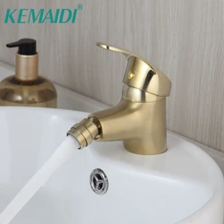 KEMAIDI Brushed Gold Bathroom Bidet Faucet Solid Brass Single Handle Vessel Vanity Sink Faucets Deck Mounted Hot Cold Mixer Tap