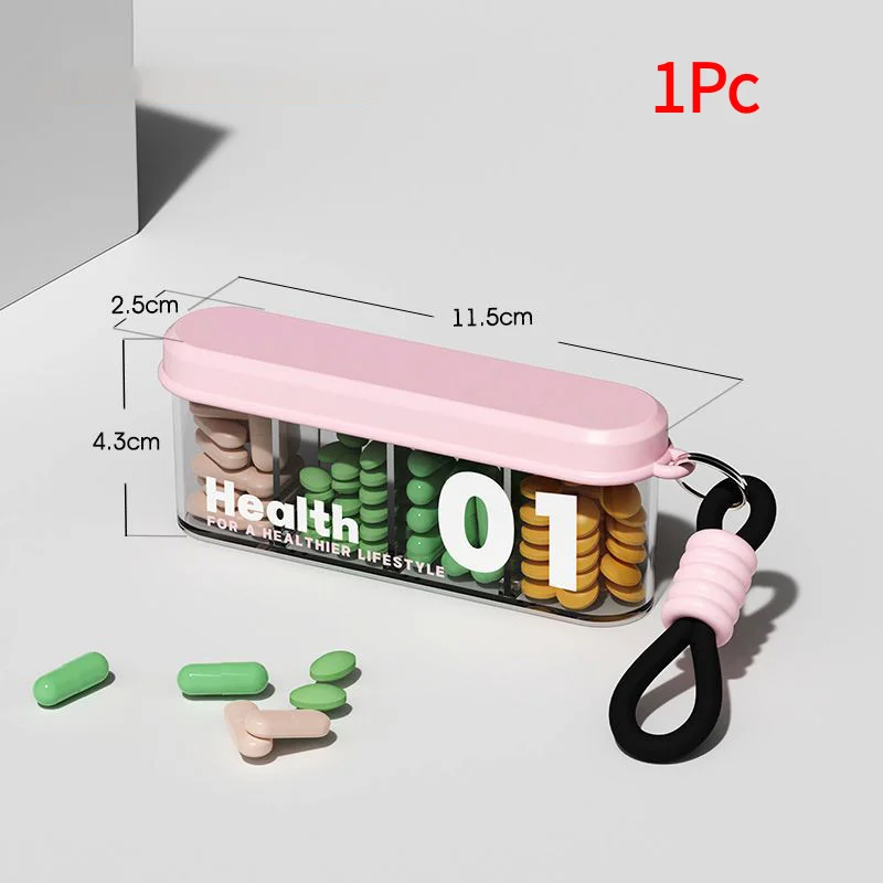 *1Pc Small Pill Case, Portable Pill Organizer, Pill Container For Pocket 4 Compartments, Daily Compact Travel Medicine Holder