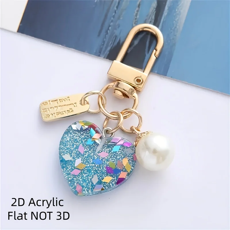 

2D Flat Acrylic Colorful Sequin Heart Keychain Cute Pastel Broken Color Headphone Case Bag Charm Decoration