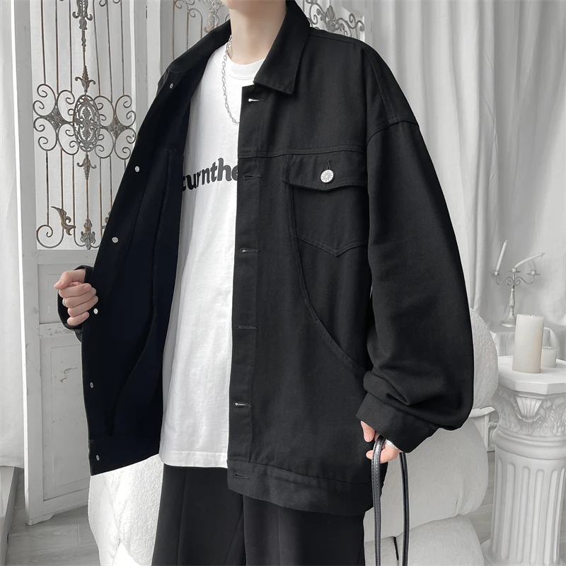 Told Tale Spring New Solid Lapel Denim Jackets Plus Size 5XL-M Men Clothing Turn Down Collar Loose Casual Cotton Coats Men