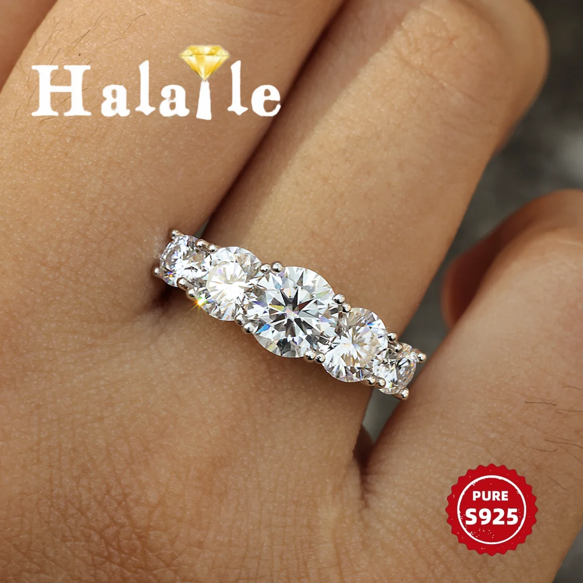 

Halaile 2-3CT Full Of Moissanite Single Row Ring S925 Sterling Silver For Men Women Lovers Fine Jewelry Sparkling Engagement
