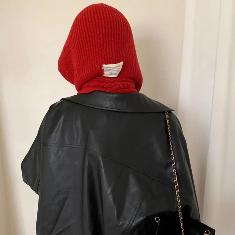 

Creative Pullover Hat Balaclava Hat Scarf Cap Red Knitted Hat Warm Simple Winter Cap Streetwear