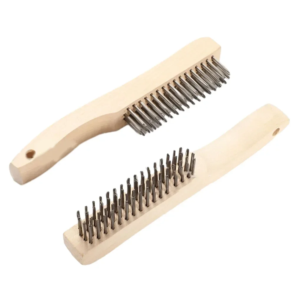 2pcs 14 Inch Steel Wire Brush Wood Handle Scratch Derusting Brush For Metal Cleaning Polishing Paint Remove Hand Tools