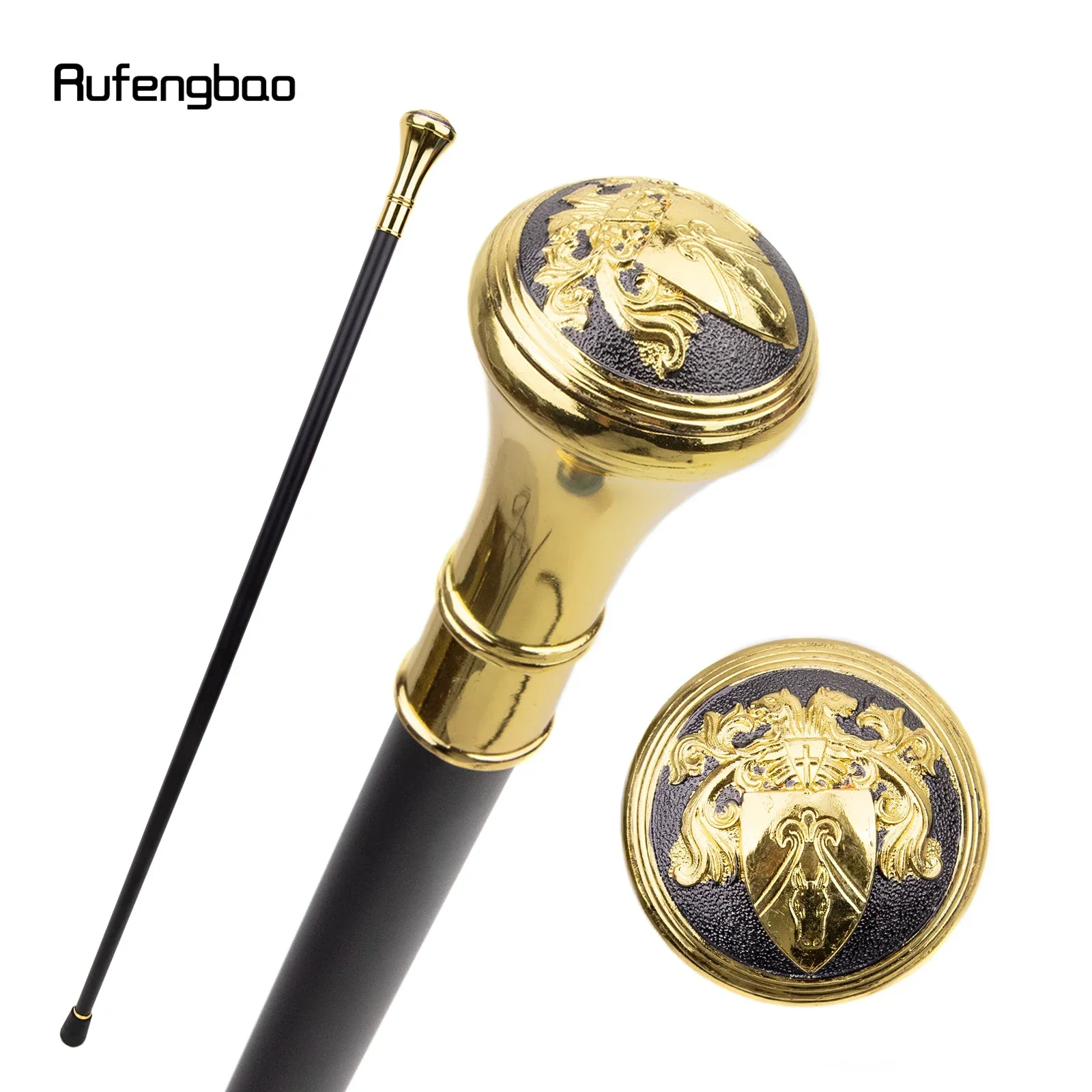 

Golden The Crusaders Horsehead Shield Single Joint Walking Stick Decorative Cospaly Party Cane Halloween Crosier 93cm