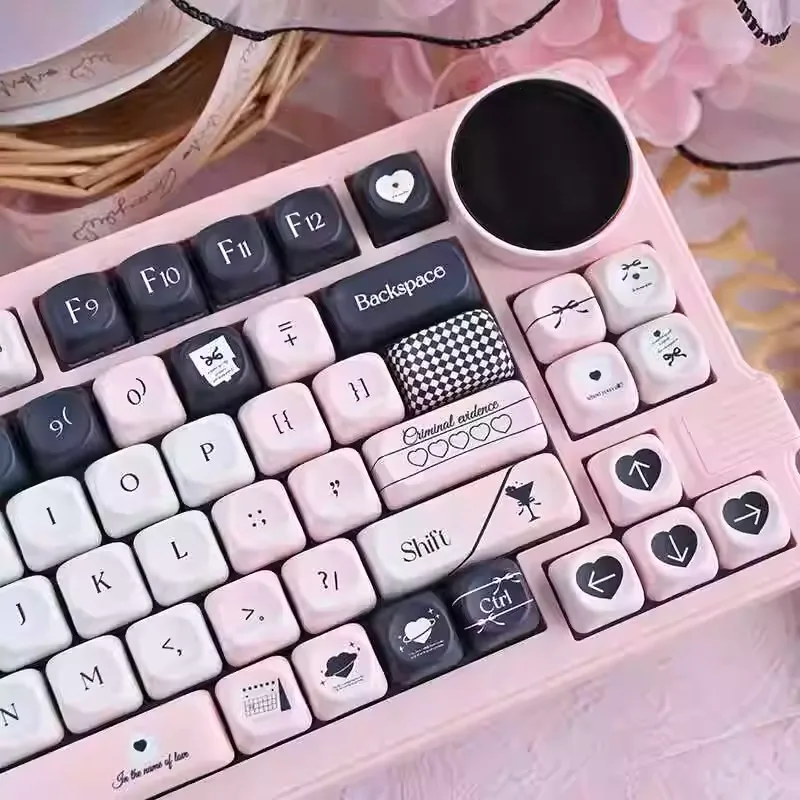 Imagem -02 - Pink Love Theme Keycap para Teclado Mecânico 108 Teclas Pbt Personalizado Branco Preto Perfil Moa Gaming Keycap Acessórios