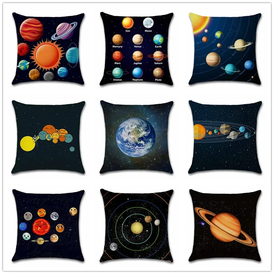 Solar System Eight Planets Children Gift Printed Polyester Cushion Cover Chair Seat Sofa Ornament Home Decor Pillowcase