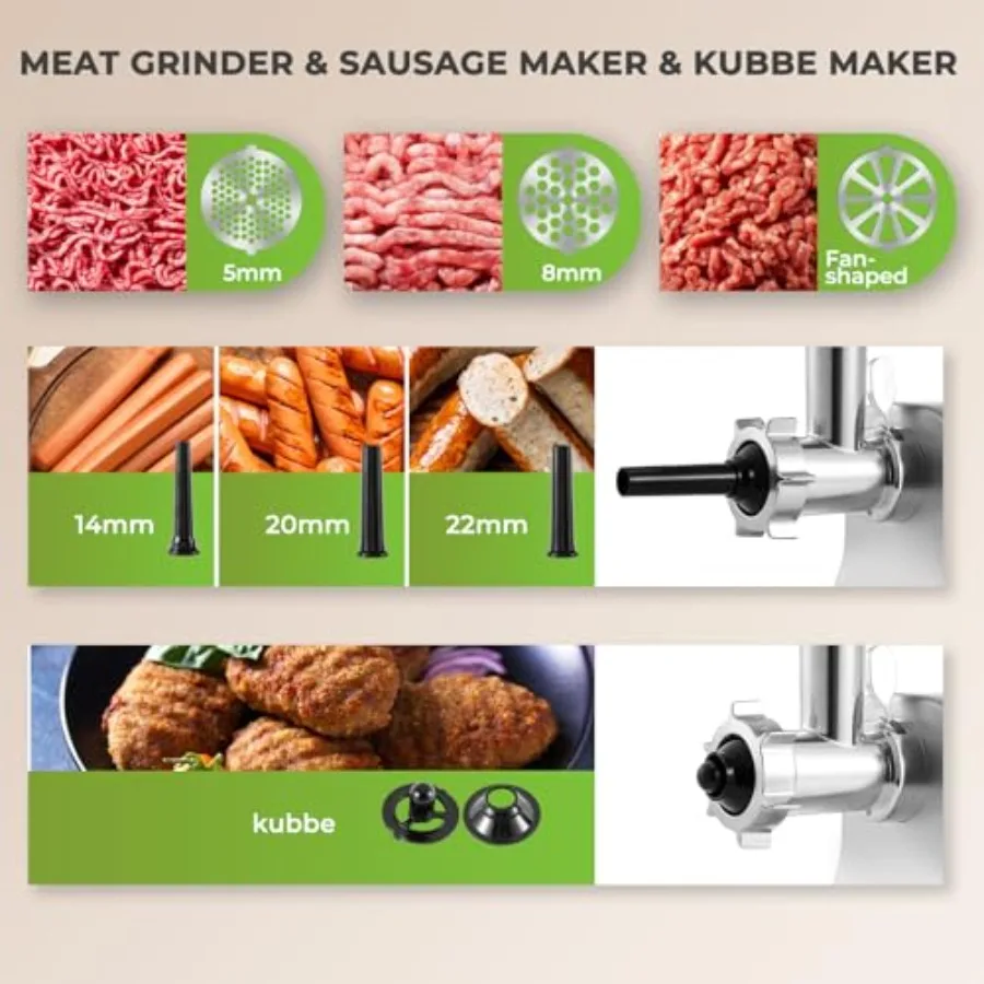 مفرمة اللحم الكهربائية 3200 واط التجارية الثقيلة علبة التروس المعدنية مفرمة اللحم وحشو السجق Kubbe عدة للاستخدام المنزلي أ