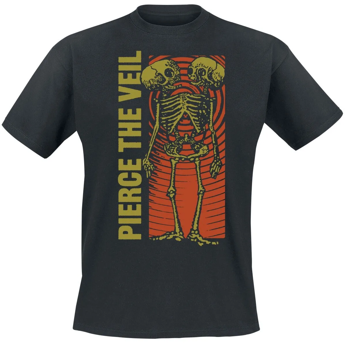 Pierce The Veil Two-Headed Skeleton Tee, Emo Metalcore T-Shirt with Band Name Print & Retro Art, Pierce The Veil Fan Merch
