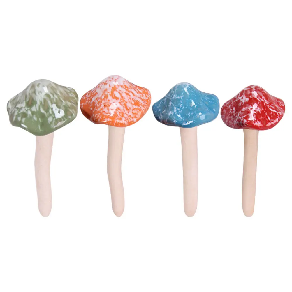 4Pcs Ceramic Mushroom Statues Realistic Mini Tiny Decorations for Garden Home Yard Succulent Pot Micro Landscape