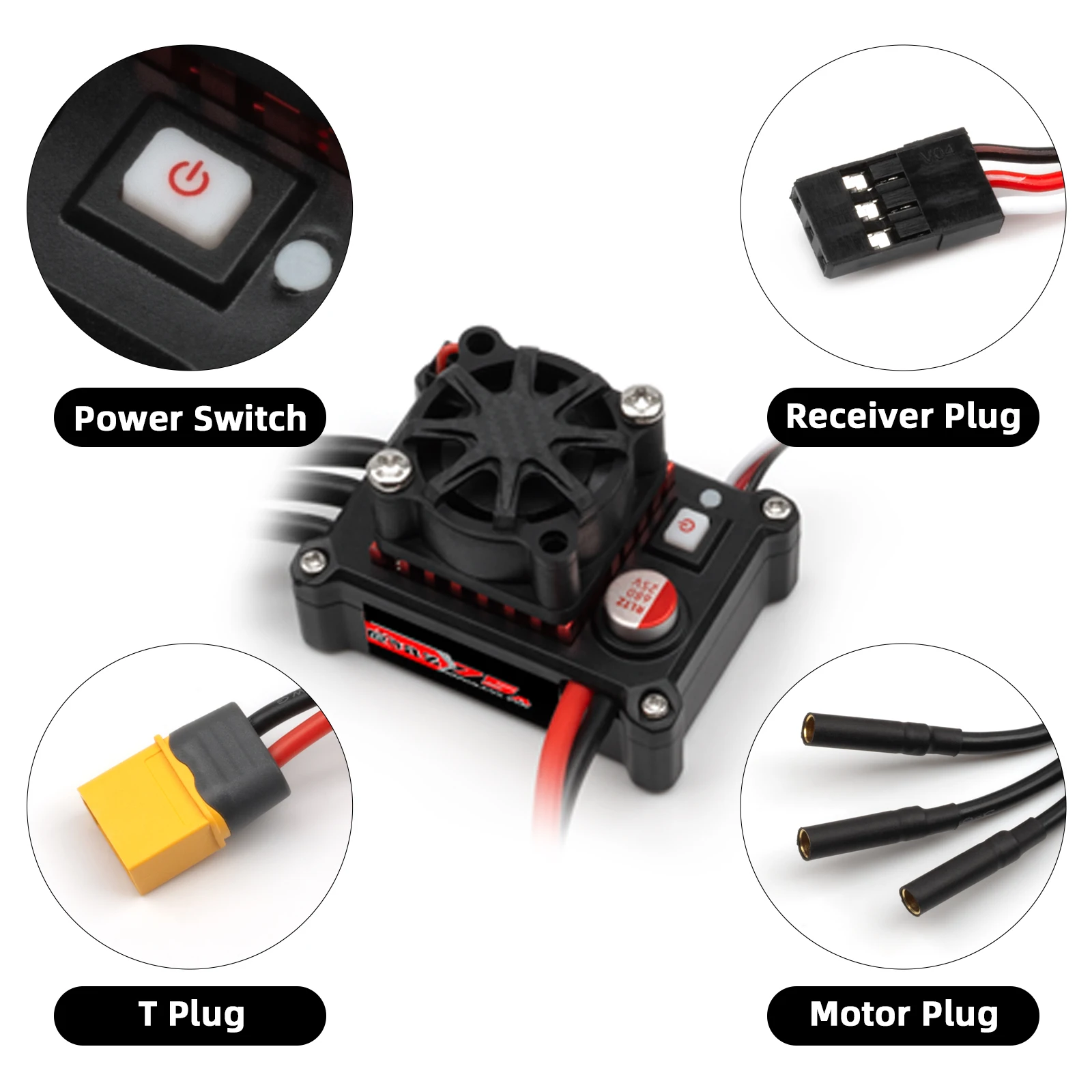 75A bürstenloser Regler wird für bürstenlose 540/3650/3670-Motoren verwendet, für Arrma, Traxxas, HSP, Redcat, RC4WD, Tamiya, Axial, SCX10, D90