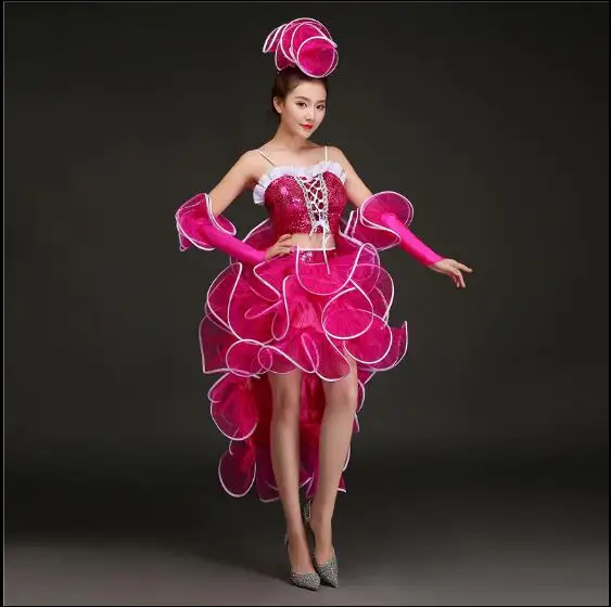 Ladies Jazz Dance Costume Sequin Stage Costume Ruffles Modern Dance Women