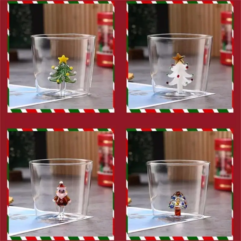 Christmas Double Wall Glass Cup Heat-resistant Water Cup Christmas Tree Snowman Pattern Juice Tea Milk Coffee Mug Xmas Gift