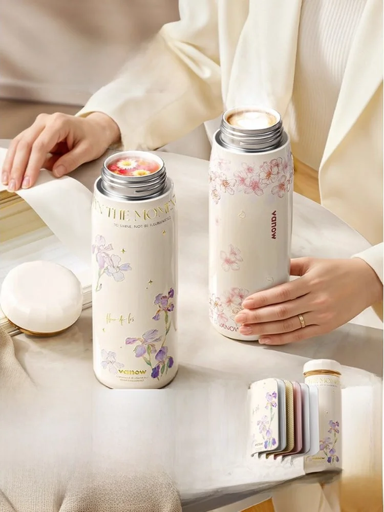 Vanow Ladies Ceramic Tea Water Separation Insulated Mug Portable Small Size High Aesthetic Value Tea Brewing Cup for Adults