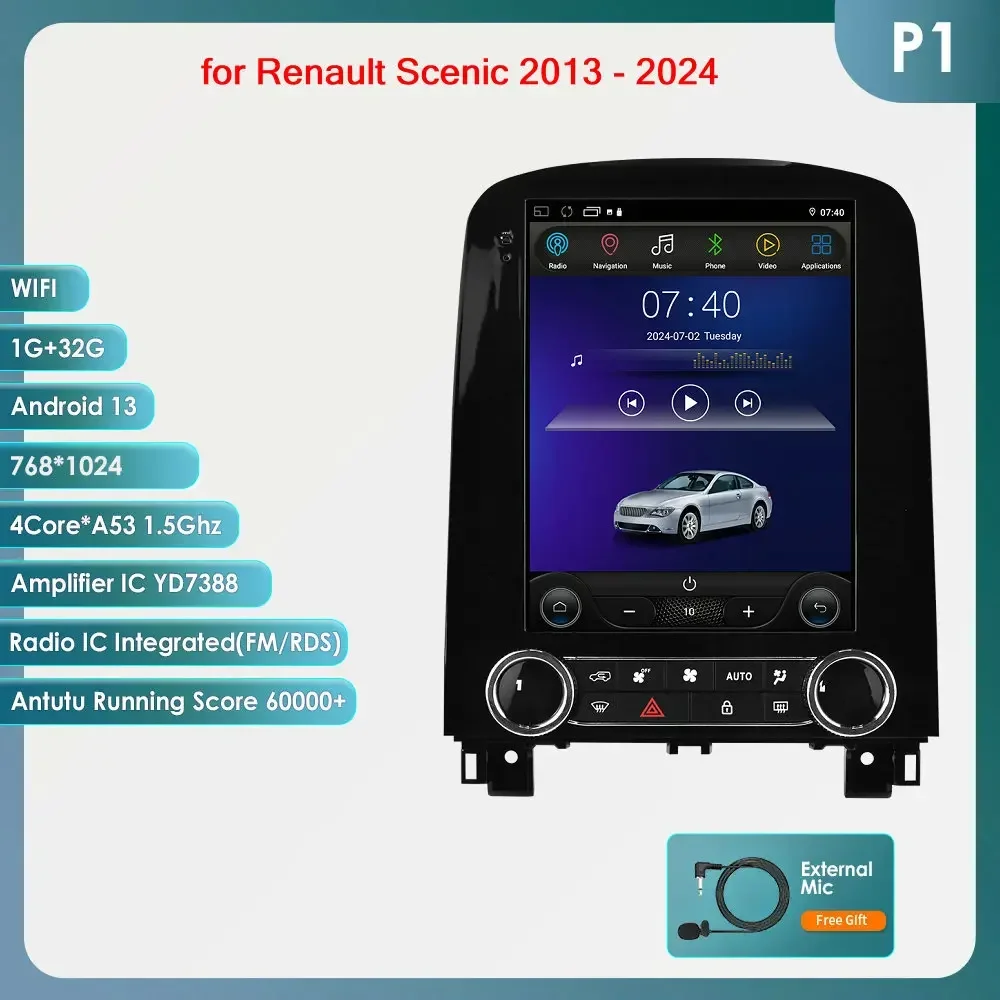 9.7 ''inch scherm Carplay 4G 2 Din Android 14 Autoradio voor Renault Scenic 2013 - 2024 Multimedia Video Player GPS DSP Autoradio - afbeelding 1