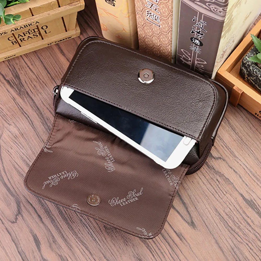 Fashion Men Genuine Leather Business Waist Fanny Bag Cowhide Case 6 Inch Cell Phone Pocket Designer Bum Belt Pack Purse Pouch