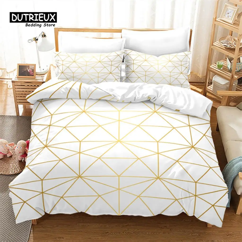 Geometric Marble Duvet Cover Stripe Triangle Bedding Set Luxury Comforter Cover With Pillowcases Twin Full For Adults Kids Decor