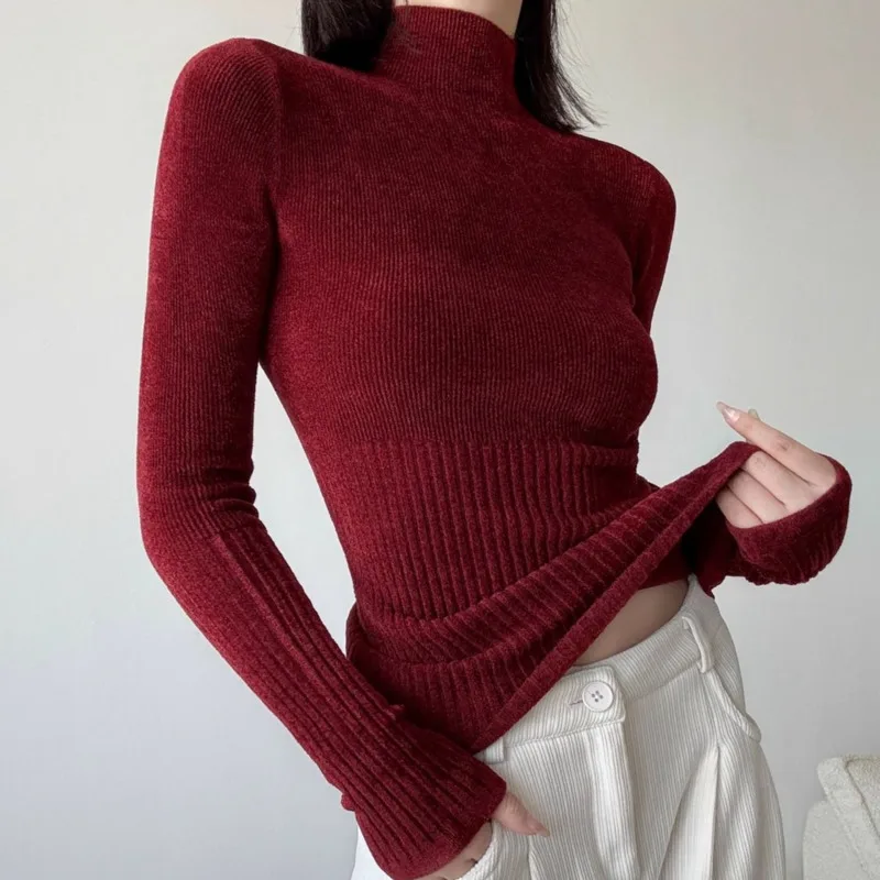 

Fashion Chic Turtleneck Sweater Women Winter 2000s Aesthetic Elegant Pullover Knitwear Girls Korean Stylish Trendy Black Sweater