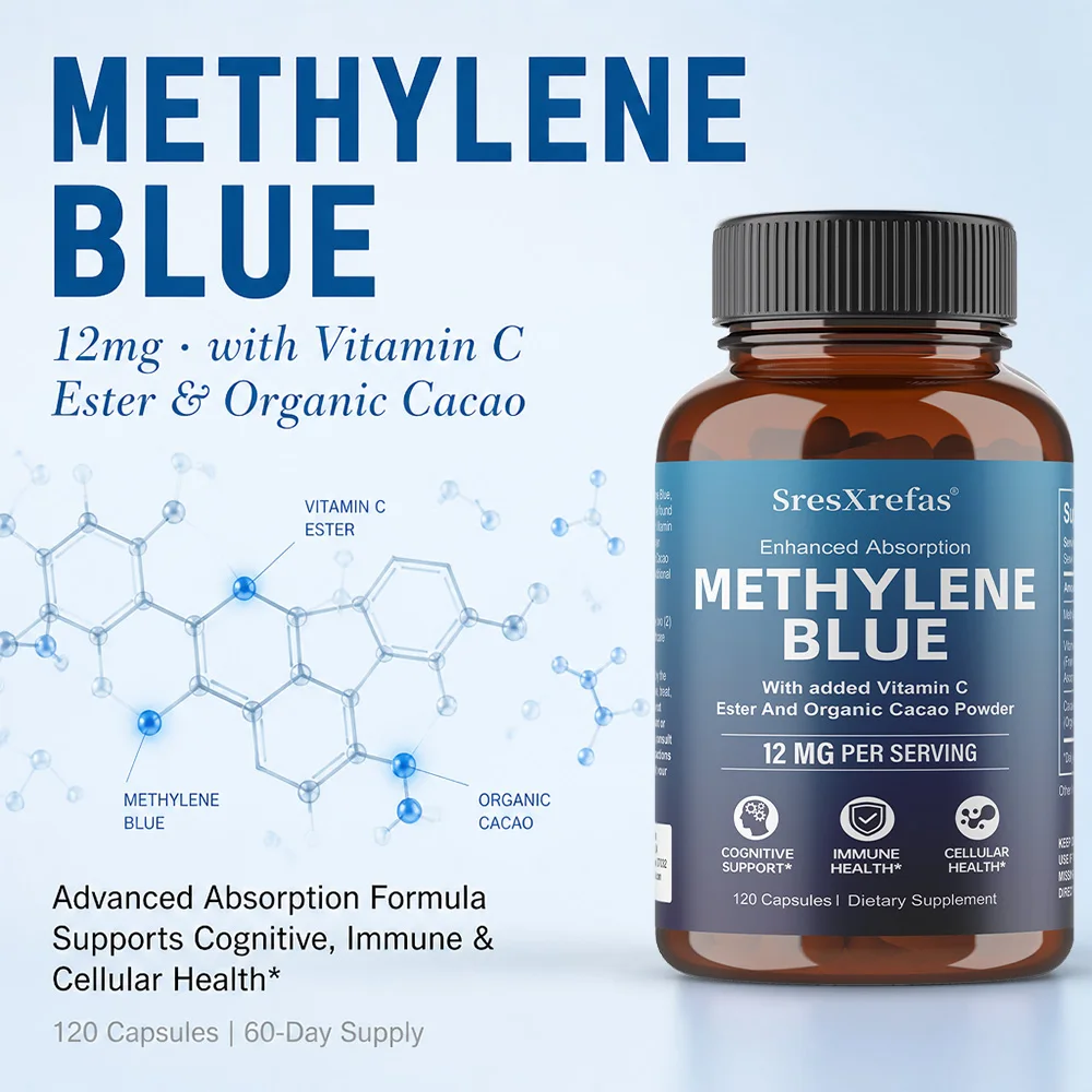 Methylene Blue Capsule 12mg, Plus Vitamin C, Easy To Swallow and Absorb Meet Your Daily Health, Cognitive Health Supports