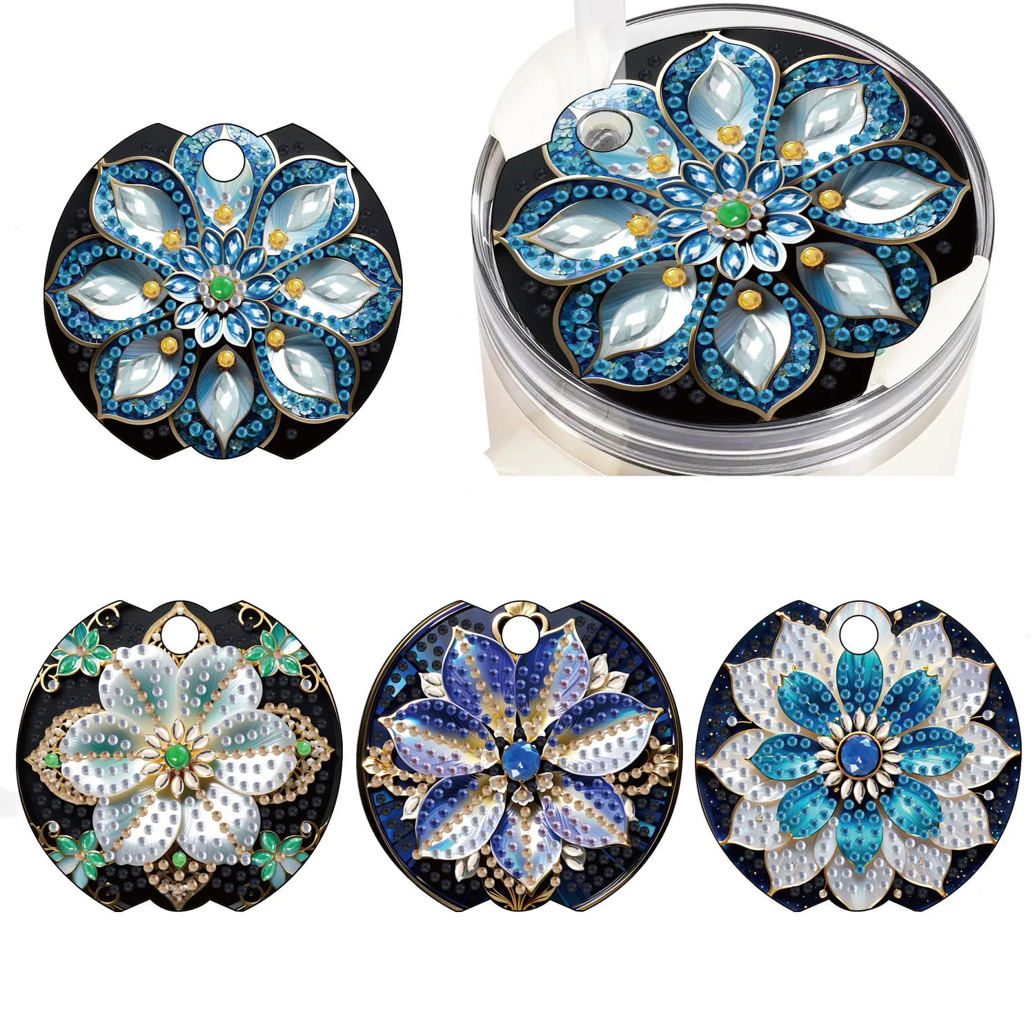 4 Blumen-DIY-Diamantkunst-Sets, Kristall-Strass-Mosaik-Bastelset mit speziellen Formen, dekorative Etiketten-Dekoration, Acrylmaterial
