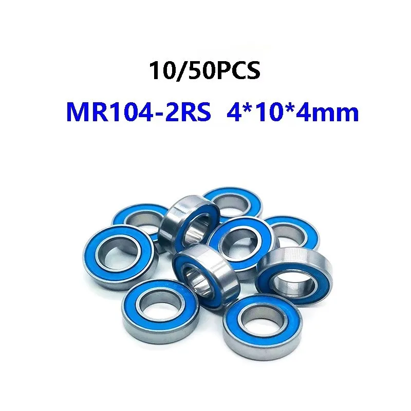 10/50PCS MR104-2RS Blue Bearing ABEC-5 4x10x4mm Miniature Bearing MR104RS Ball Bearings Blue Sealed Bearing MR104 2RS 4*10*4mm