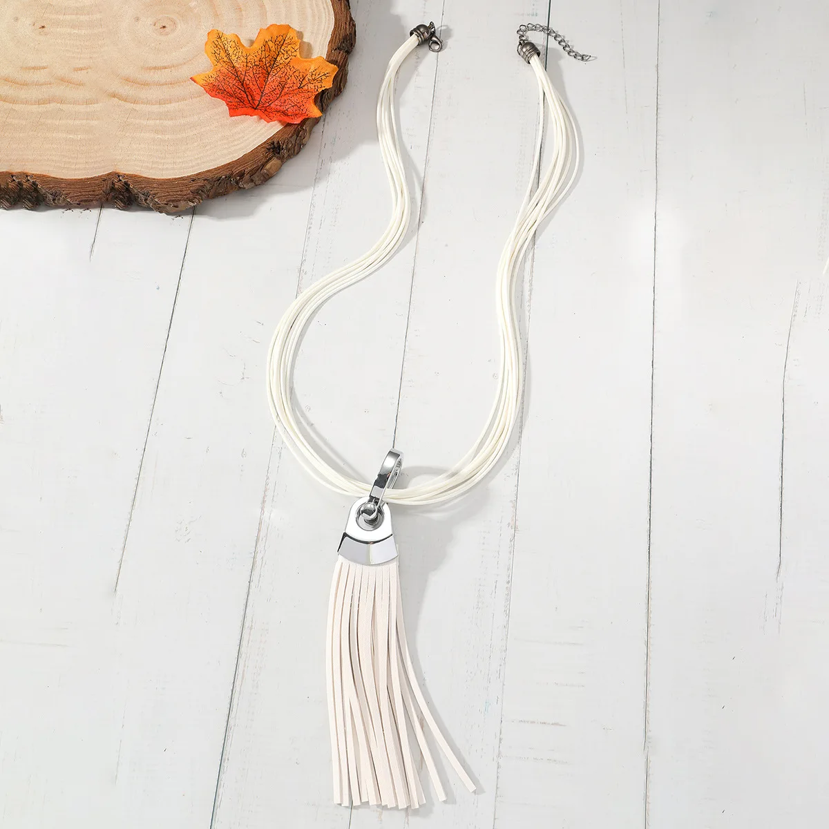 Fashion Cowhide Fringed Retro Rope Necklace Alloy Long Necklace Jewelry