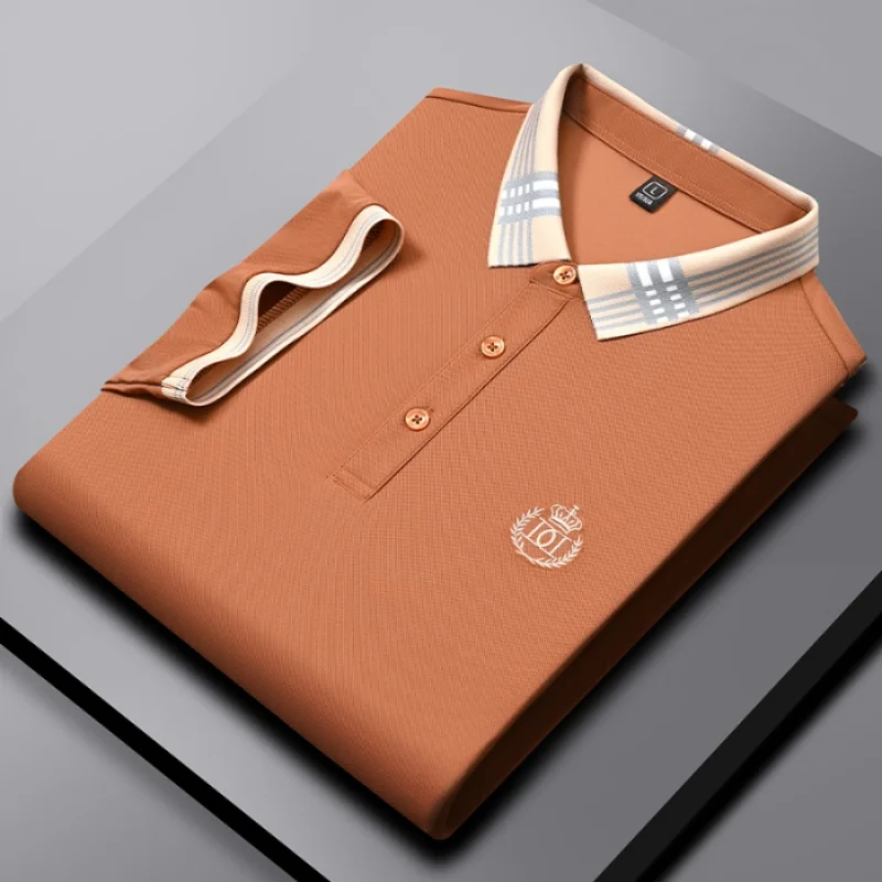 High Elastic Polo Shirt Men's 2024 Summer New Anti-Wrinkle Ice Silk Business Thin Non-Ironing Lapel T-shirt