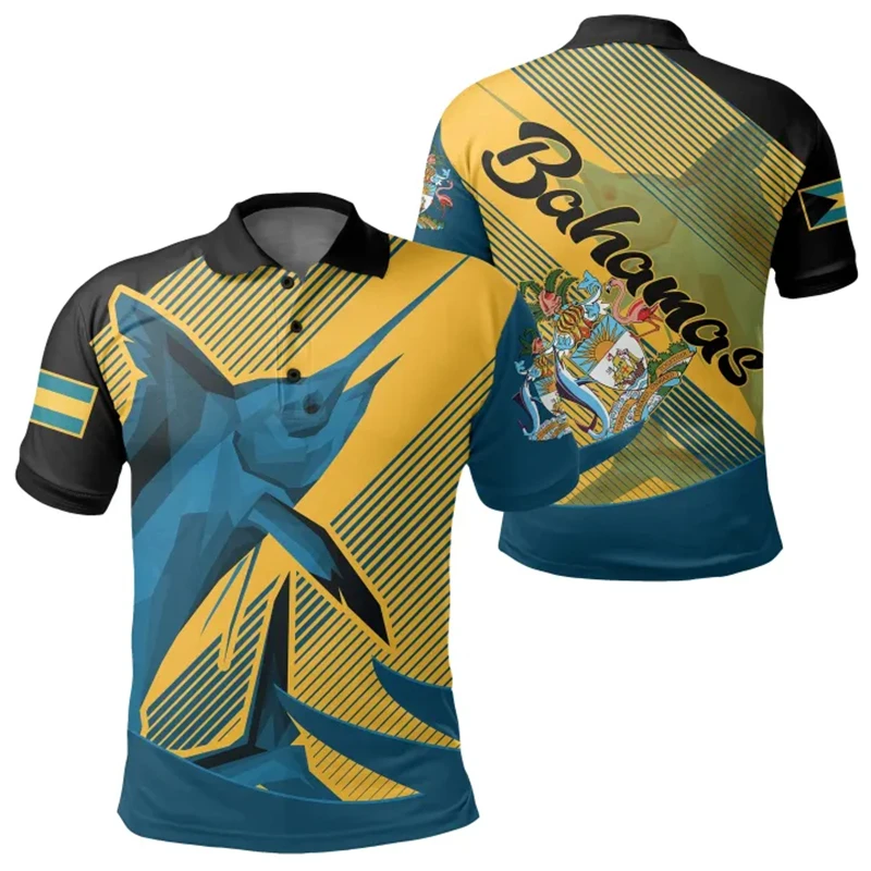 Bahamas Flag 3D Printed Men's Polo Shirt Summer Casual