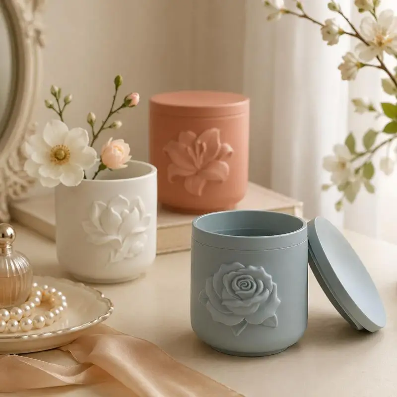 Relief-Rosenblüten-Kerzenhalter-Silikonform DIY Nordische Heimdekoration Magnolien-Lilien-Blumentopf Gips-Harz-Aufbewahrungsbox Bastelformen – Detail 4