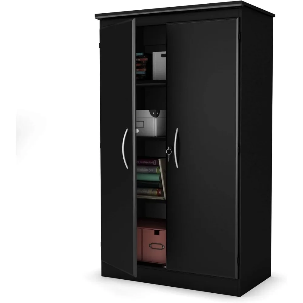 Tall 2-Door Storage Cabinet with Adjustable Shelves, Solid Black